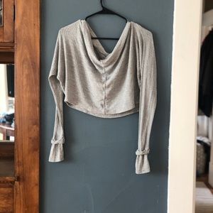 Off the shoulder grey waffle top